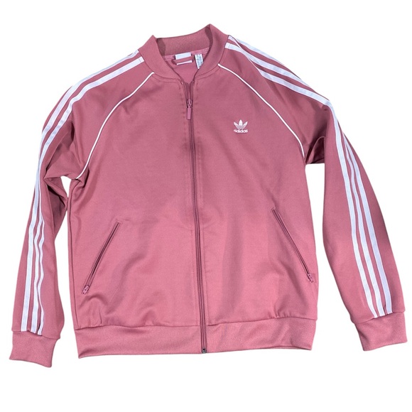 Adidas 3 White Stripes Pink Track Jacket Size Large - Picture 2 of 5